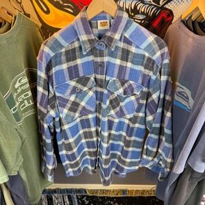 Route 66 Clothing Co Mens Blue Plaid Flannel Shirt Cotton Long Sleeve Medium
